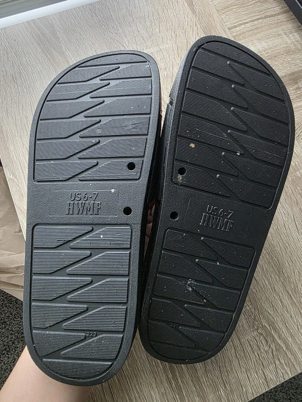 HWMF Men's Black Slide Sandals with Crossed Axe Detail Size 6-7